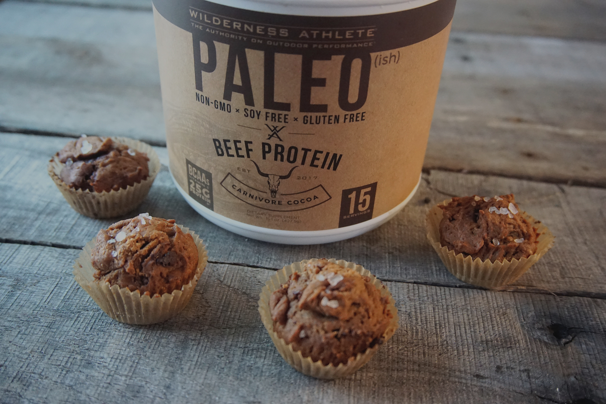 Paleo(ish) Salted Peanut Butter Chocolate Mini Protein Muffins